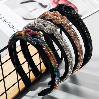 

2020 Spring Design Woman Colorful Rhinestone Headband Inuque Design Super Flash Water Drill Knot Headband Woman Hair Accessories