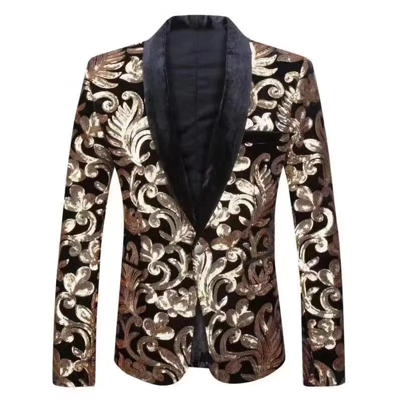 

Mens Classic Applique Mens Suit Jacket Slim Fit Shawl Lapel Tuxedos for Prom Party Wedding Groosmen(Only Jacket))