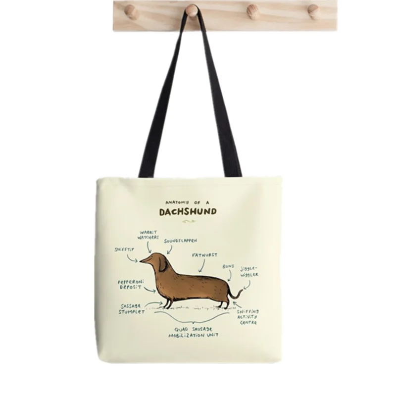 2021 Shopper Anatomy of a Dachshund Painted Tote Bag women Harajuku shopper handbag girl Shoulder shopping bag Lady Canvas Bag
