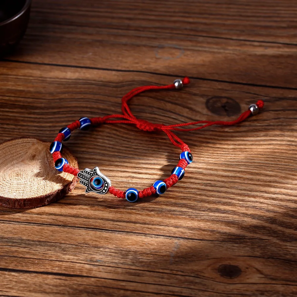 Turtle Elephant Hamsa Hand Blue Evil Eye Glass Beads Pendant Lucky Red Braided Rope Chain Bracelet For Women Men With Good Luck