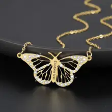 Personalise Customize Butterfly Necklace Pendant Engraving name Necklace for Women iced out Chokers Gift BlingBling Jewelry