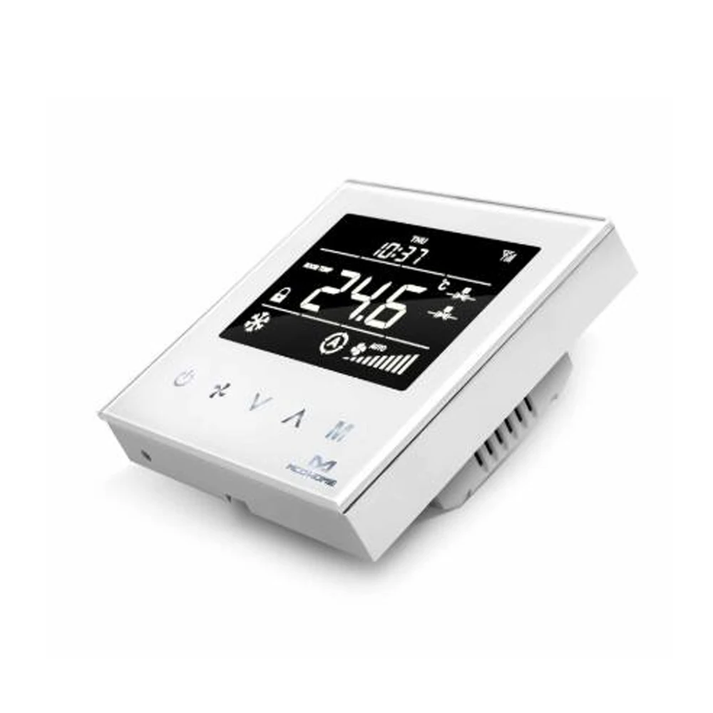 Home Automation Smart Fan Coil Thermostat Z Wave Plus Tempered Glass Panel 86*86mm Compatiable With SmartthingsVera EU