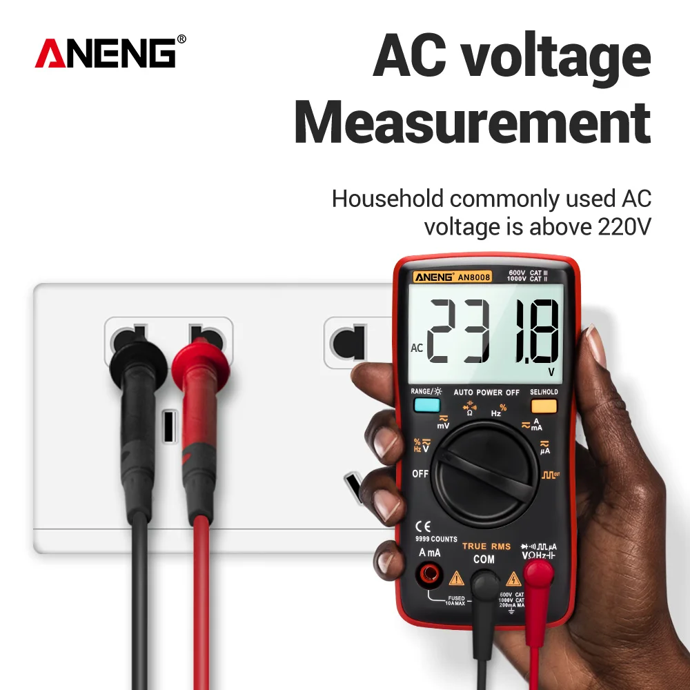 Digital Multimeter AN8008 9999 Counts Transistor True RMS Tester  Auto Electrical Testers Voltage capacitor Power Meters  Test 5