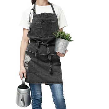 Professiona Korean Adjustable 100% Cotton Denim Apron Kitchen Aprons For Woman Adult Baking Smock Chef Cafe Unisex Jeans Apron 1