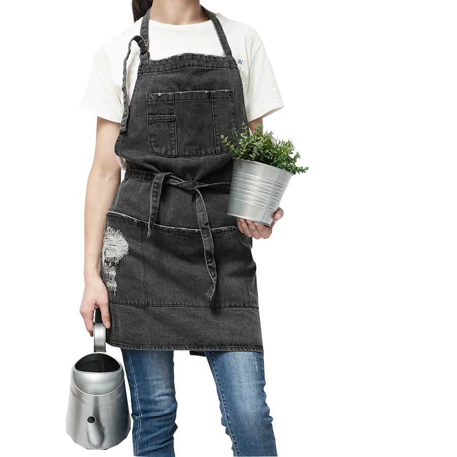Professiona Korean Adjustable 100 Cotton Denim Apron Kitchen Aprons