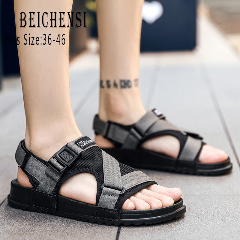 

Men Sandals 2019 Summer %100 High-quality Mesh Fabric Beach Breathable Comfortable Slippers Casual Shoes Plus Size 36-46