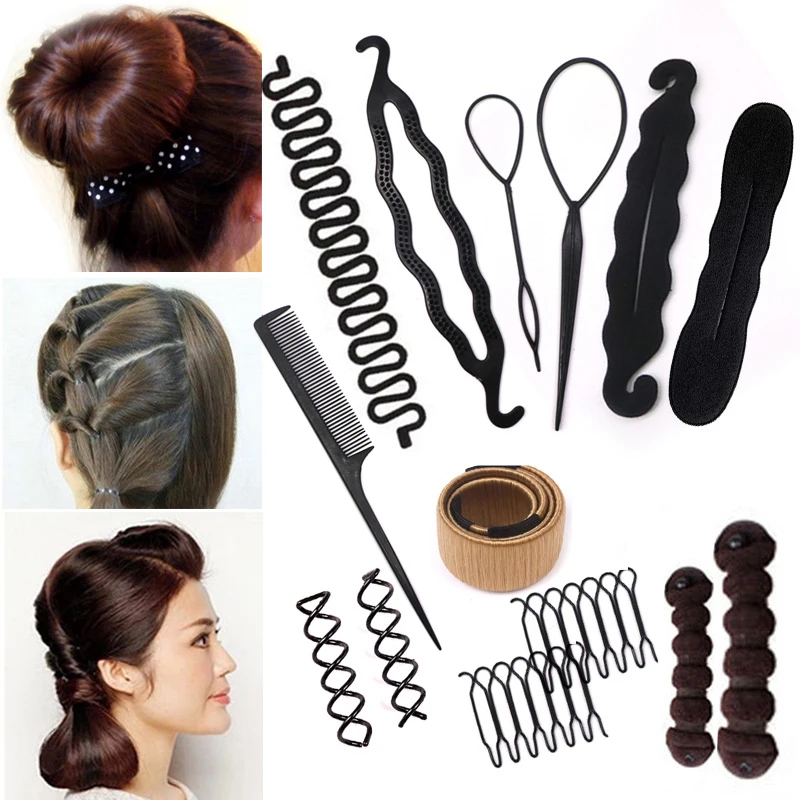 Women Girls DIY Hair Styling Tools Braiding Accessories Magic Donut Hair Bun Maker Twist Hair Clip Disk Pull Hairpins Hairstyle