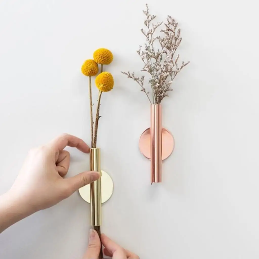 Vintage Metal Hanging Wall Vases Wall Mounted Flower Tube F/ Flower