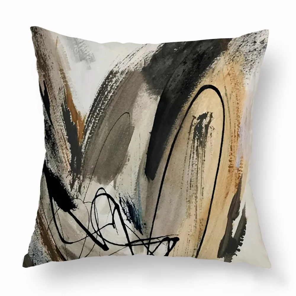 Modern Sofa Car Home Decoration Pillowcase Cozy Short Fluff Personality Abstract Ink Landscape Pattern Cushion Cover - Цвет: 4
