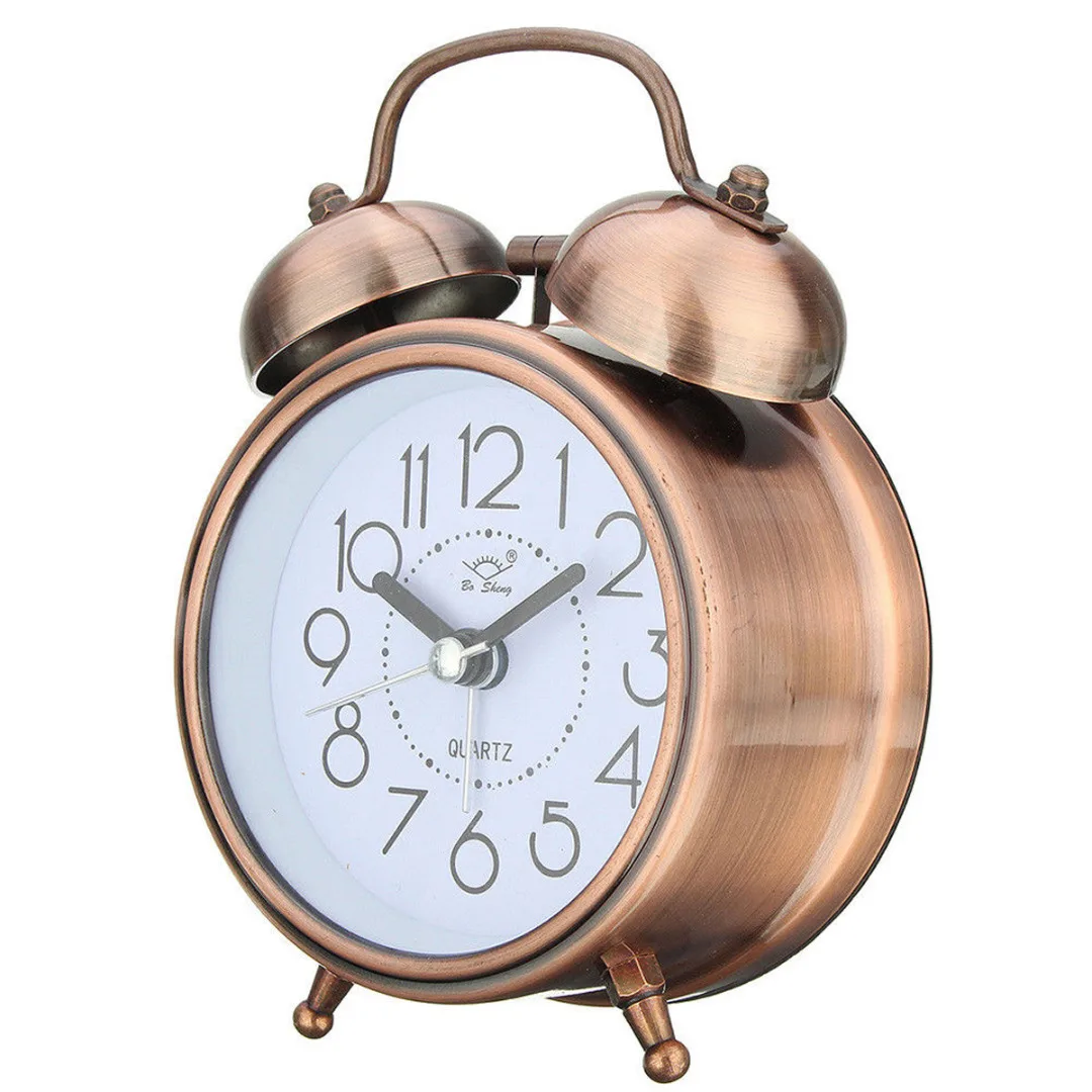 Vintage Retro Mechanical Quartz Snooze Bell Clock Night Light Alarm Clock Loud Double Metal Bell Students Home Bedside Clock