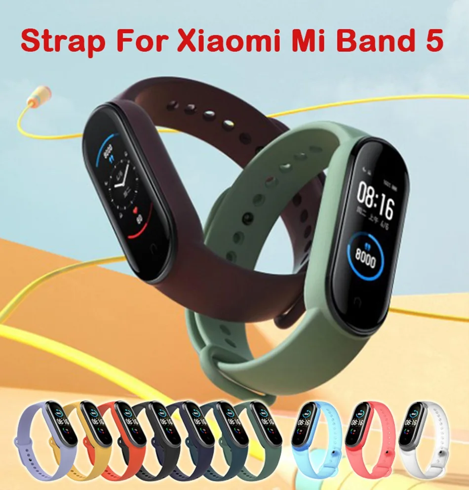 Прозрачный ремешок для наручных часов Xiaomi Mi Band 5 спортивный силиконовый браслет