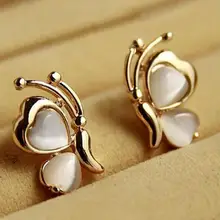 Новые белые “кошачий глаз” серьги с камнями-опалами; 1 пара; модные брендовые серьги для Для женщин розового золота Цвет серьги-гвоздики в виде бабочки
