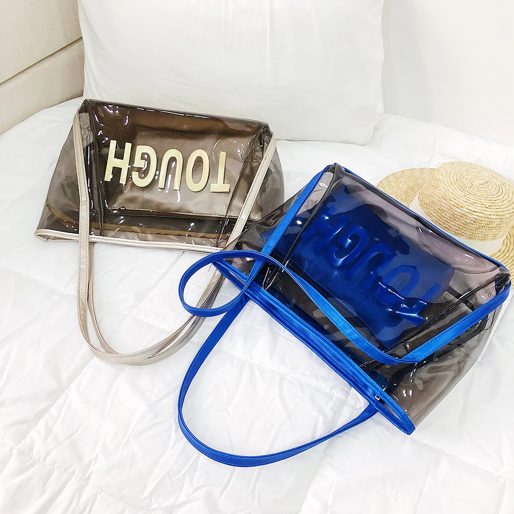 Clear Transparent PVC Shoulder Bags Women Candy Color Jelly Bags Purse Handbags Beach Travel Crossbody Shopping Totes 821
