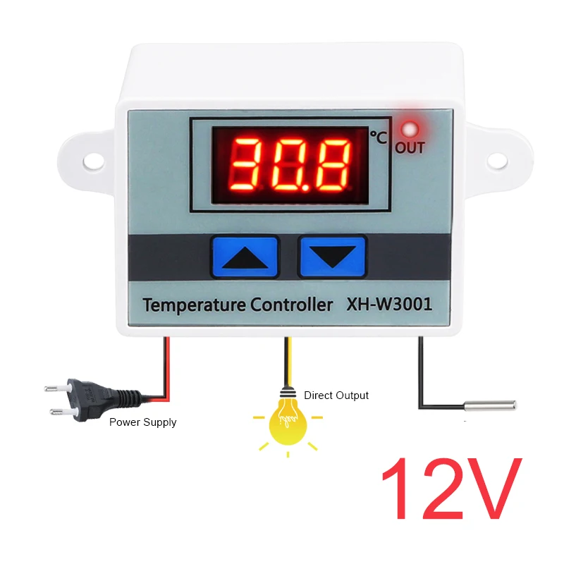 XH-W3001 W3002 контроллер температуры цифровой AC 220 В Термостат Термометр терморегулятор термо контроллер переключатель - Цвет: 12V  W3001