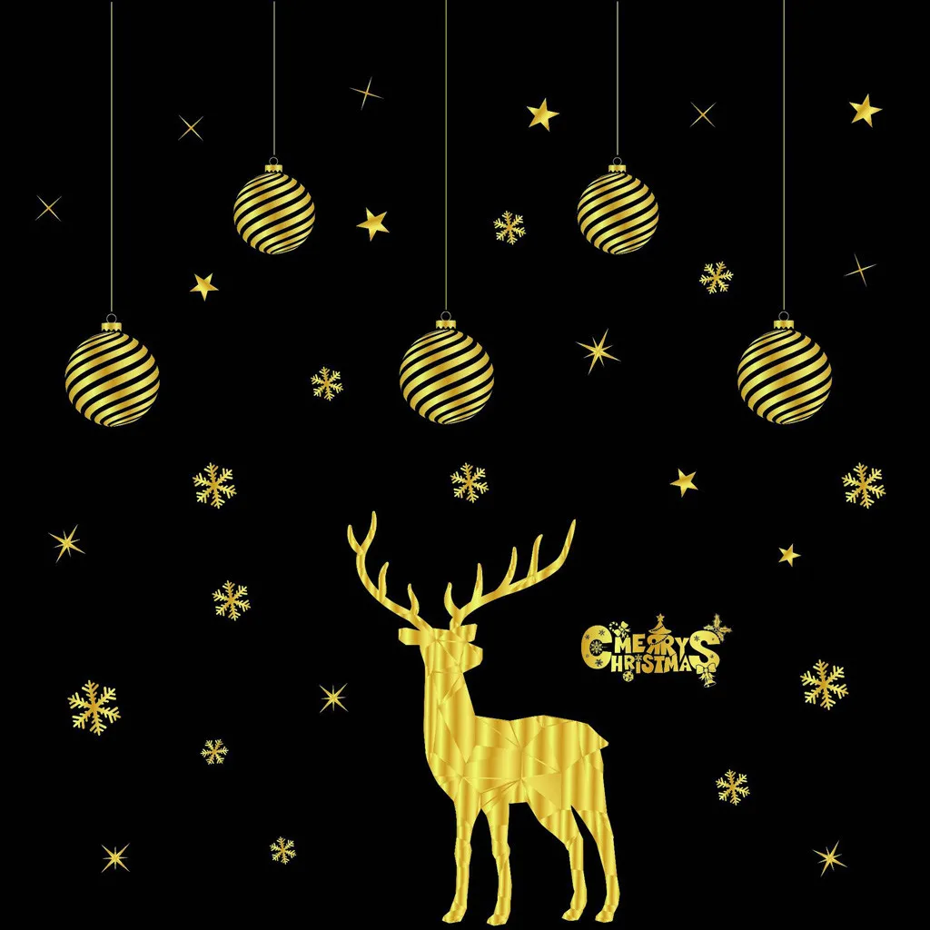Рождественские наклейки на окна Золотой бытовой рисунок-Наклейка на стену Декор Наклейка Съемные наклейки для окон рождественские украшения для дома