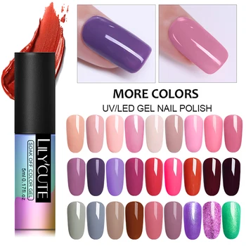 

LILYCUTE 5ml Gel Nail Polish Soak Off Semi Permanent Led Long Lasting Red Purple UV Gel Varnish Glitter Gel Polish