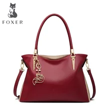 FOXER женская сумка из натуральной кожи, сумки на плечо, модные однотонные Разноцветные Женские сумки-тоут из воловьей кожи, сумки-мессенджеры через плечо