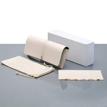 

PU Glasses Box Colored Sunglasses Case Elastic Rope Buckle Eyeglass Case Pouch Cleaning Cloth 4pcs Set Clutch Wallet Gift Box