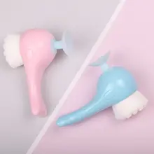 Милая Водонепроницаемая ручная Очищающая щетка в форме Кита с присоской, мягкий скребок из щетины, Очищающий поры, массажер для макияжа кожи