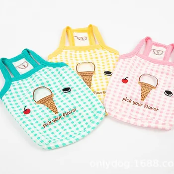 

Cute Dog Clothes Summer Hollow Ice Cream Pattern Plaid Shirt Pet Sling Vest Hoodie For Small Medium Dogs French Bulldog Bochon L