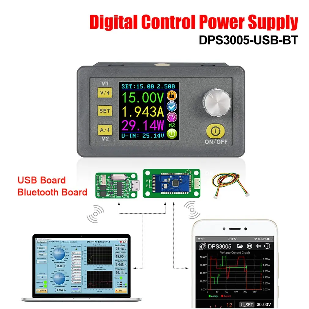 DPS3005-USB-BT функция связи Постоянное Напряжение Ток понижающий модуль питания Преобразователь напряжения ЖК-вольтметр