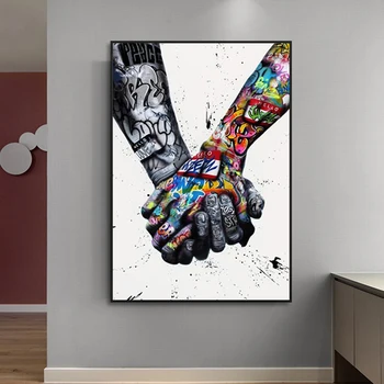 

Street Graffiti Art Canvas Painting Lover Hands Wall Poster and Prints Creativity Wall Picture for Living Room Unique Decoration