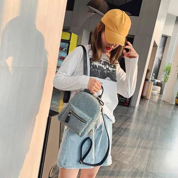 

Women Wool Backpack Mini Soft Touch Multi-Function Small Shoulder Bag Female Ladies Anti-Theft Bag Backpaks Girl Purse #Y1