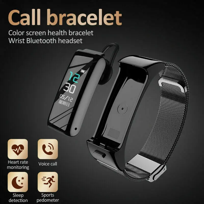 2-in-1 Bluetooth Headset Heart Rate Health Monitoring Smart Phone Watch Bracelet