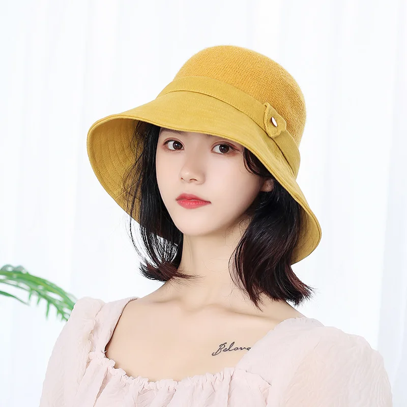 

New style autumn winter female wool cotton patchwork knitted dome large brim sunblock soft warm outing fashion lady bucket hat