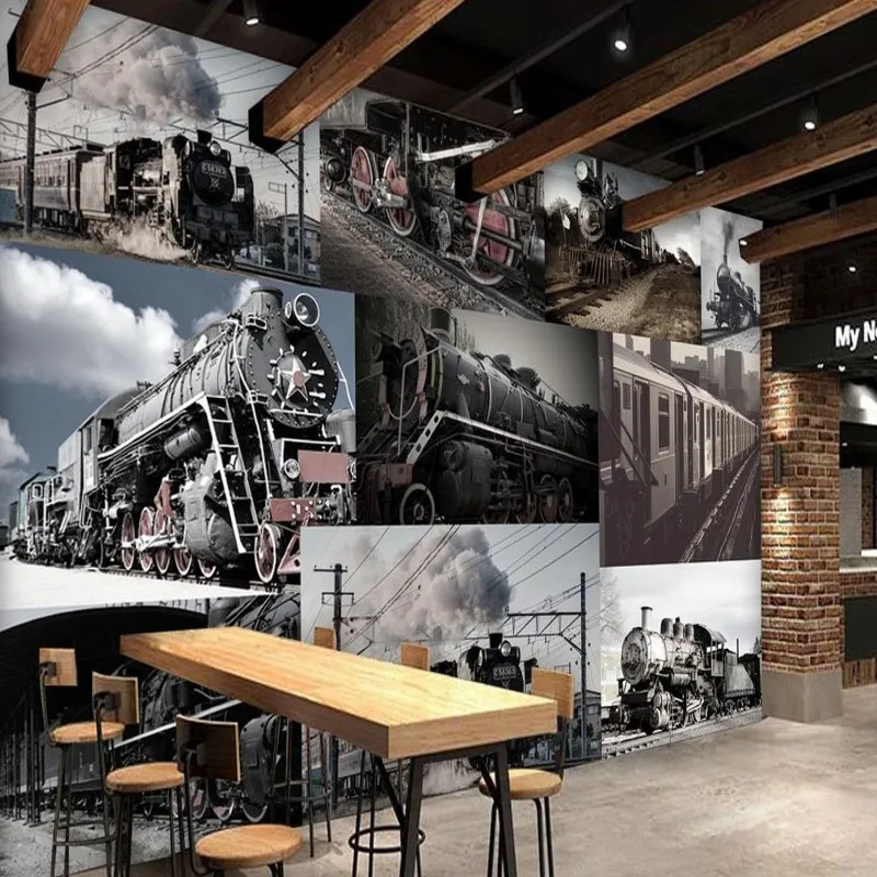 

Drop Shipping Custom Foto Wallpaper Europe The United States Retro Nostalgic Locomotive 3d Mural Wallpaper Paper Papel Pared