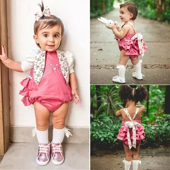 

2PCS Newborn Baby Girls Bunny & Floral Sleeveless Bodysuit Jumpsuit Outfits Clothes