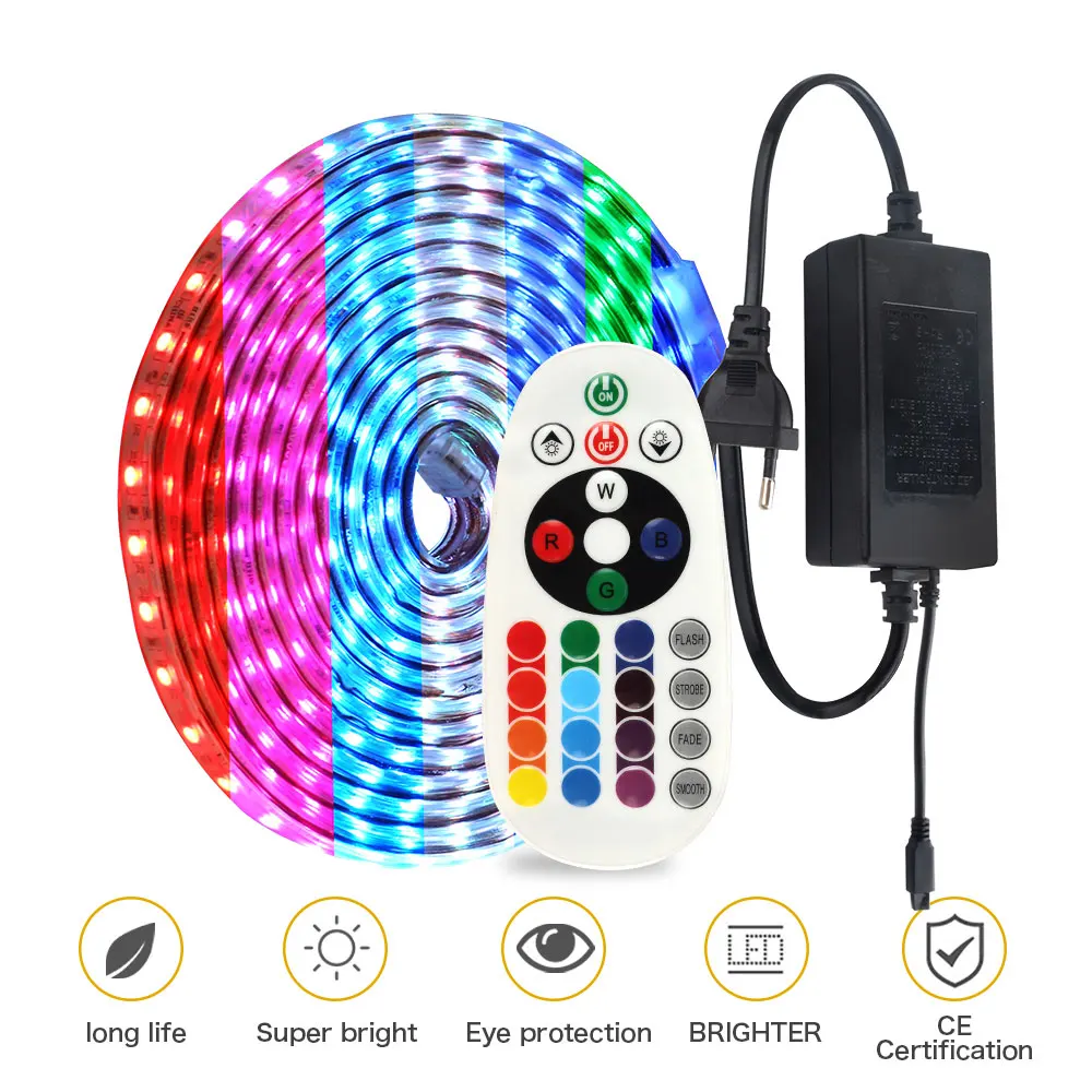 AC220V RGB гибкая светодиодная лента 5050 RGB сменный цвет с 24-клавишным пультом дистанционного управления IP67 водонепроницаемый наружный светодиодный светильник