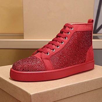 

2020 Designer Sneakers red bottoms shoes Spikes Luxury Crystal Shoes Men and Women Shoes Party Wedding crystal Leather Sneakers