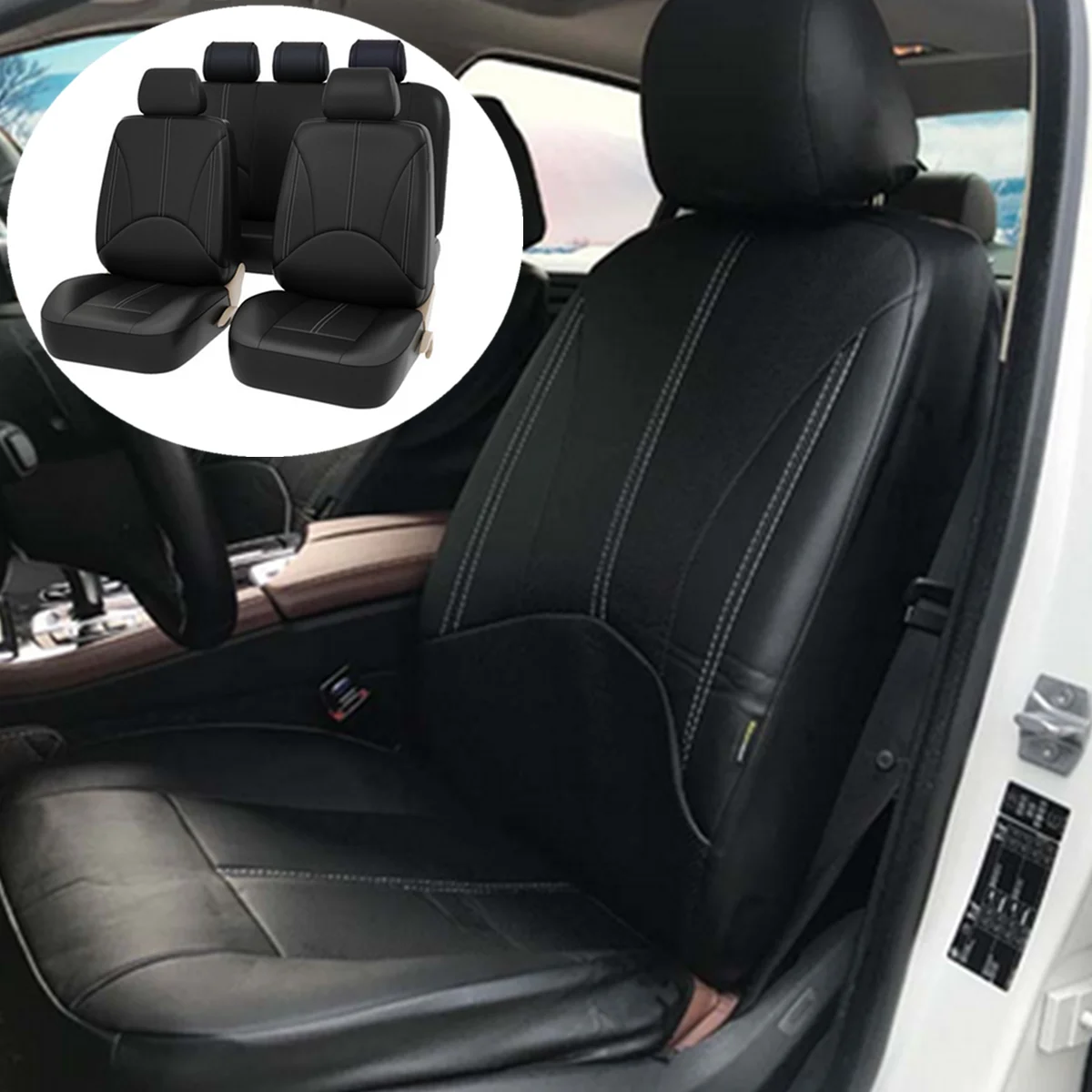 

9x PU Leather Car Seat Covers Front Rear Full Set Fit For Interior Accessories