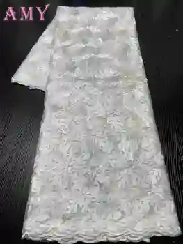 

White 2020 Latest French Nigerian Lace Fabrics High Quality Tulle African Lace Fabric Wedding Stones French Tulle Lace AMYNI3228