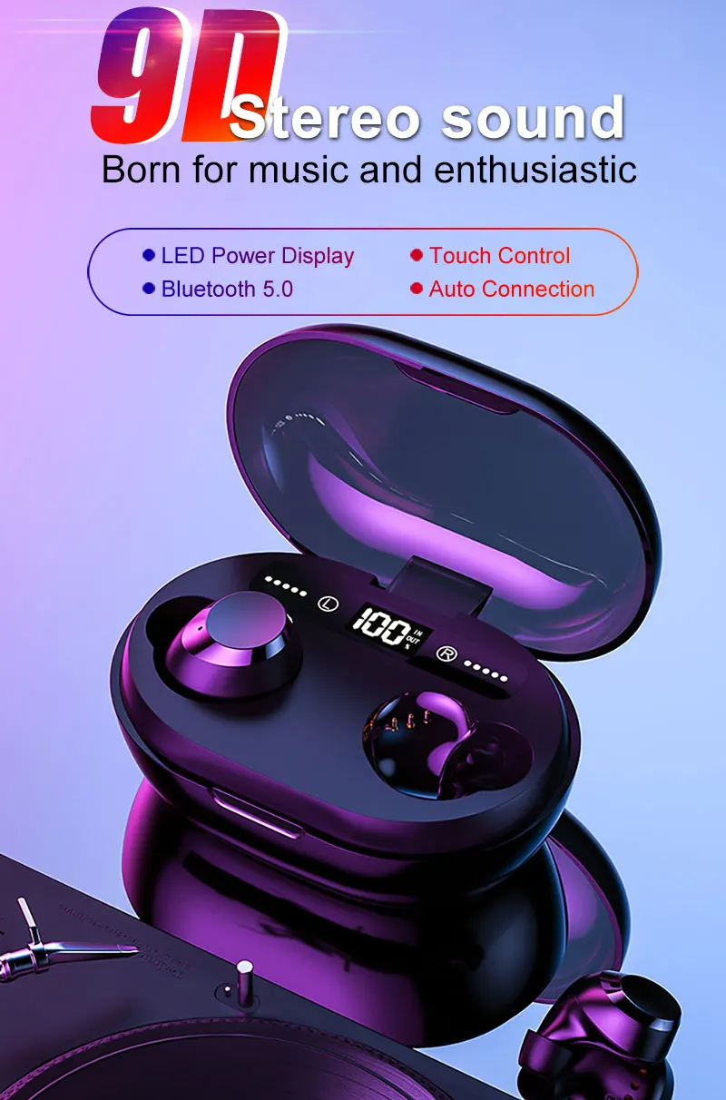 TWS V5.0 Bluetooth наушники светодиодный дисплей 3000 мАч Внешний аккумулятор сенсорное управление спортивные наушники с двойным микрофоном беспроводные гарнитуры