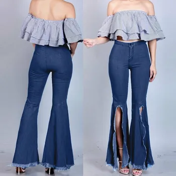 

pants for women sweat pants plus size Fashion Womens Straight Hole Bleached Pocket High Waist Jeans Casual Denim Pants