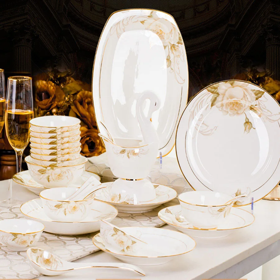 60 голов Цзиндэчжэнь керамика китайская посуда набор посуды чаши для риса и супа