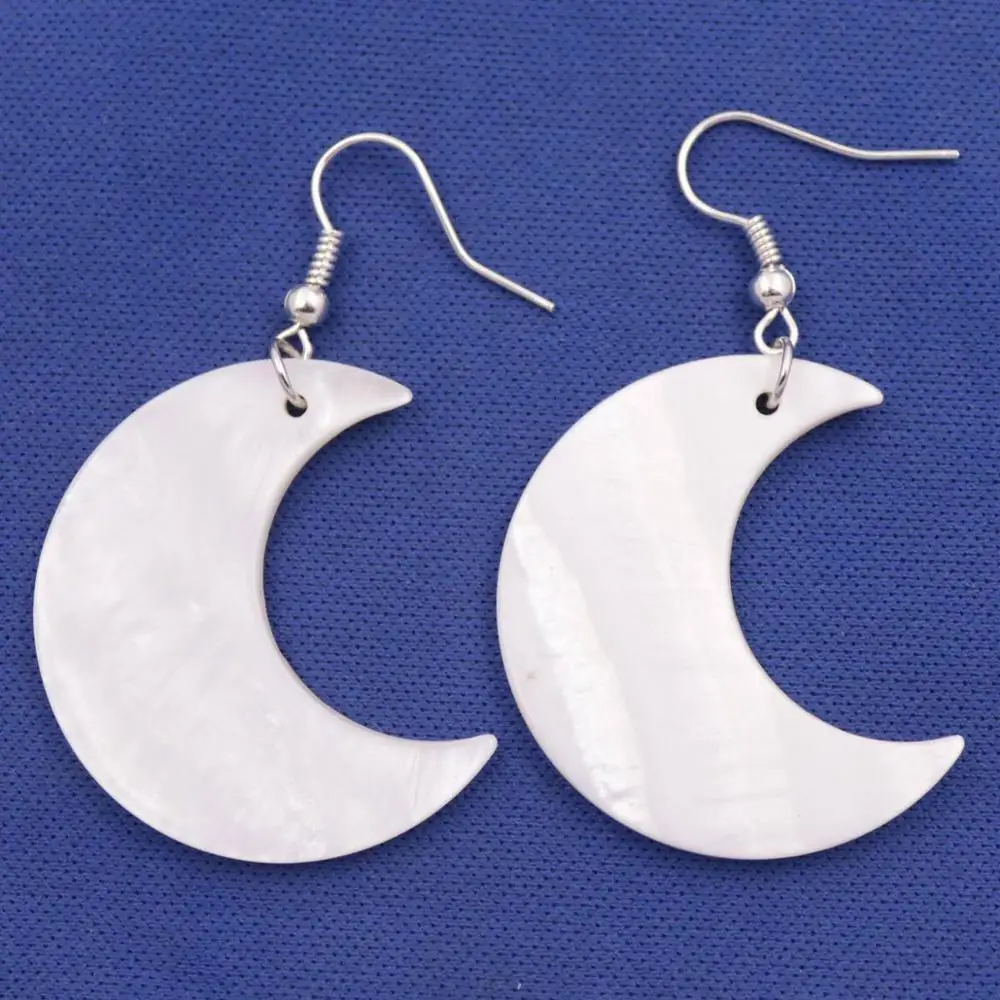 

Moon Shell Drop Dangle Earring Natural White Mother of Pearl 1 Pair 2"