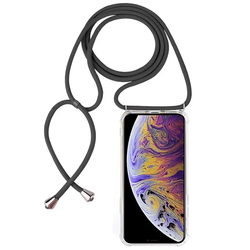 Прозрачный мягкий чехол для iPhone 11 Pro XS Max XR X 7 8 6 6s Plus с цепочкой и шнуром прозрачный