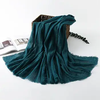 

1pc Solid Color Cotton Linen Scarf Comfortable Crumpled Scarf Shawl for Autumn Winter Ladies(Blue)