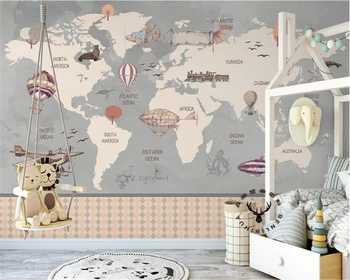 

Beibehang Custom wallpaper hand-painted retro airplane map children's room mural cartoon airplane boy mural 3d wallpaper