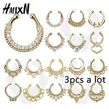 3PC crystal fashion clicker fake septum For Women Body Clip Hoop vintage fake nose ring Faux