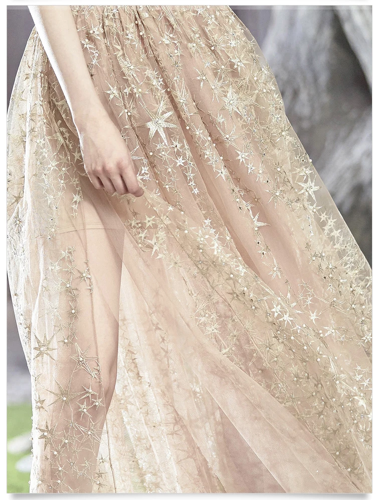 New Jing too beautiful too beautiful hot drill lateral split double gauze veil beautifully embroidered stars beading skirts