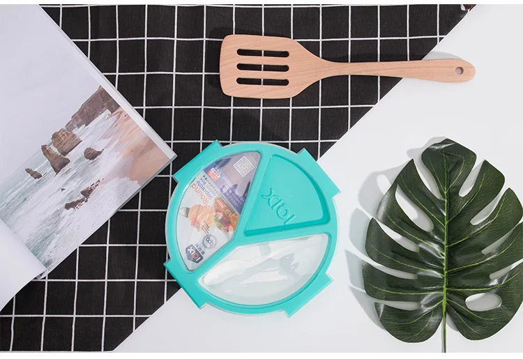 Пластиковый круглый Ланч-бокс Microwavable 3 сетки Bento box с ложкой Портативный пикника школы герметичный контейнер для хранения еды