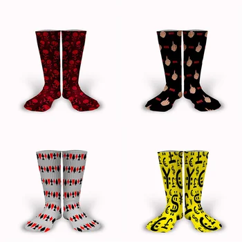 

New Arrival 3D Printing Red Skull /Middle Finger Boss/Money symbol /Poker/Wolf Sport Funny Novelty Crew Socks Unisex Tube Socks