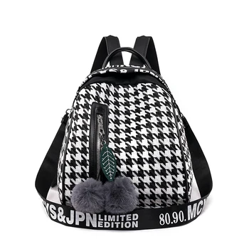 

2020 Bag Women Houndstooth Pattern Backpack Mini Mochila Waterproof Nylon Fashion Design Femme Mochila Female Backpack Sac A DOS