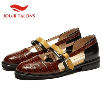 

JOUIR TALONS 2020 Brand Design Genuine Leather Women Sandals Square Heeels Round Toe Metal Decoration Summer Casaul Women Shoes