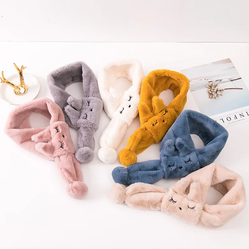 Милый кроличий шарф с ушками для маленьких детей; коллекция года; сезон зима-весна; теплый флисовый шарф; детский шейный платок; милые меховые шарфы для мальчиков и девочек