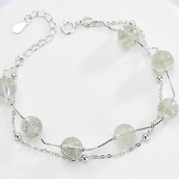 

Ice River Real 925 Sterling Silver Women Double Chain Charm Natural Stone Crystal Beads Bracelet Female Fashion Jewelry Gifts